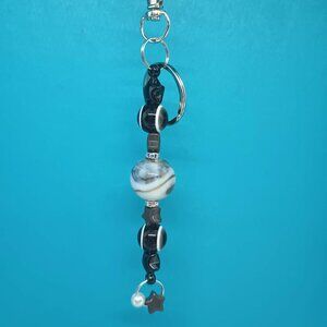 Handmade Moon and Stars Beaded Bag Charm Key Chain OOAK Keychain